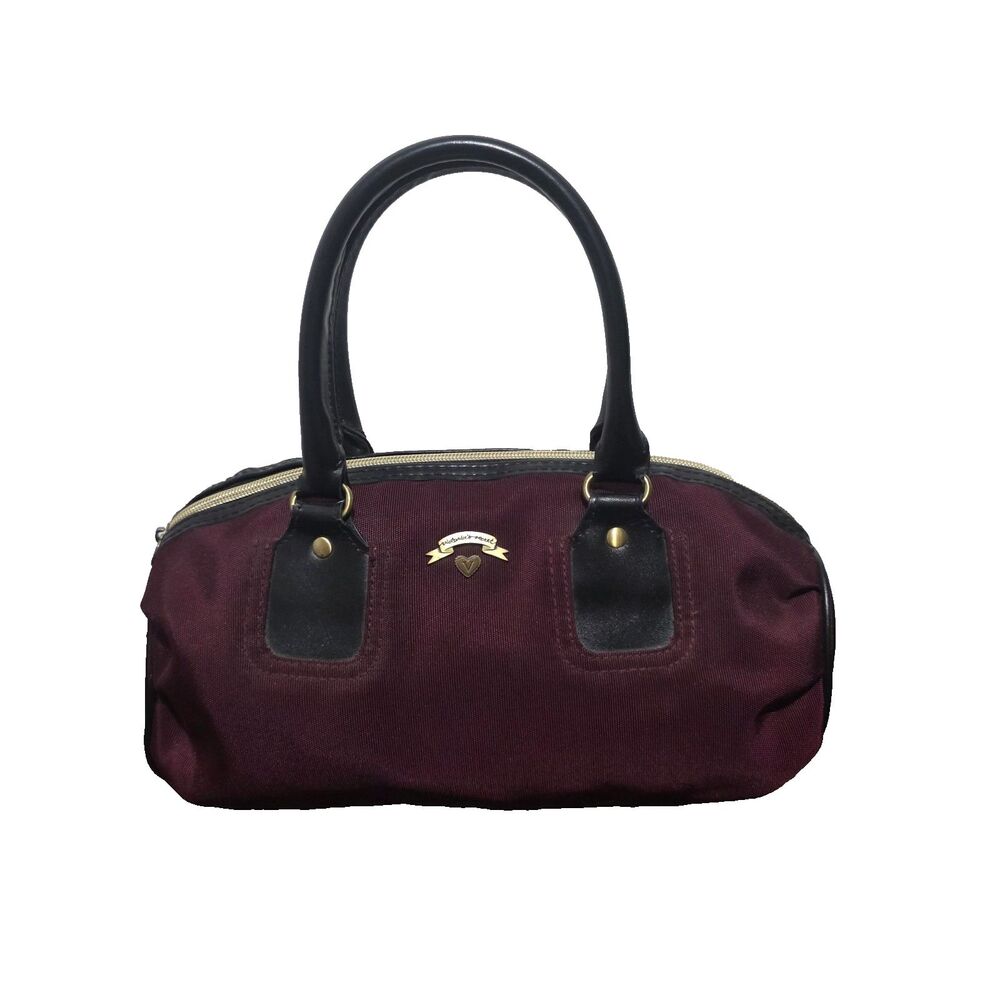 Victoria Secret Nylon Dark Red Faux Leather Trim Retro Small Purse Bag Satchel